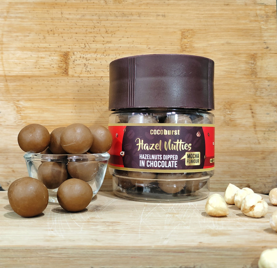 Hazel Nutties - Whole Roasted Hazelnuts In Mocha Chocolate