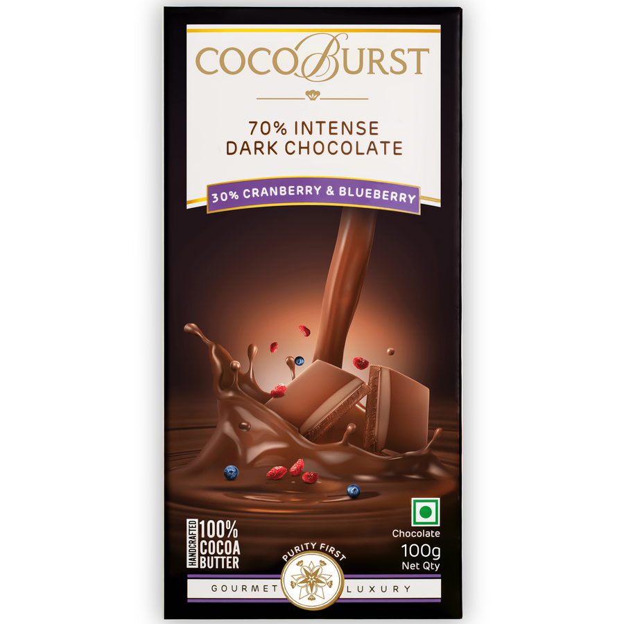 70% Intense Dark Chocolate 30% Cranberry & Blueberry -100g/200g